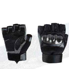 Tactical Gloves Full-Finger Half-Finger Stab-Resistant Outdoor Mountaineering Riding Field Equipment (Option: Carbon fiber half finger-XL)