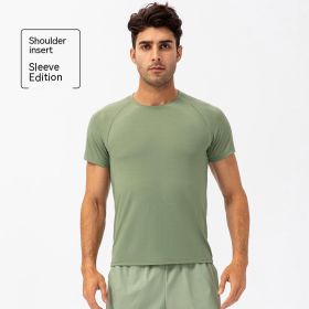 Men's Loose Running Quick Drying Clothes Round Neck T-shirt Sweat-absorbent Breathable Fitness Sports Casual Short Sleeve Clothes (Option: 21221 Green-XXL)