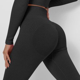 European And American Seamless Knitted Thread Moisture Wicking Yoga Pants (Option: Pure Black-S)