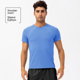 Men's Loose Running Quick Drying Clothes Round Neck T-shirt Sweat-absorbent Breathable Fitness Sports Casual Short Sleeve Clothes (Option: 21221 Dream Blue-L)