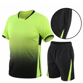 Summer Gradient Digital Printing Loose Short-sleeved T-shirt Two-piece Summer Plus Size Shorts Suit Men (Option: Green-4XL)