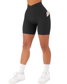 Women's Cross Sports Tight Short Belt Pockets (Option: Black-XS)