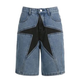 Design Contrast Color Five-pointed Star Patchwork Jeans Female (Option: Blue-S)