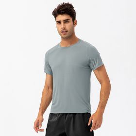 Men's Loose Running Quick Drying Clothes Round Neck T-shirt Sweat-absorbent Breathable Fitness Sports Casual Short Sleeve Clothes (Option: Gray-S)