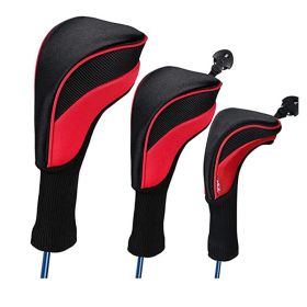 3pcs Golf Head Covers With Interchangeable Labels; Fits All Fairway And Driver Clubs; Golf Accessories (Color: Red)