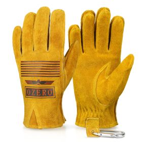 Man Work Gloves Stretchable Tough Grip Leather for Utility Construction Wood Cutting Cowhide Gardening Hunting Gloves 2010 (Color: Yellow-Logo)