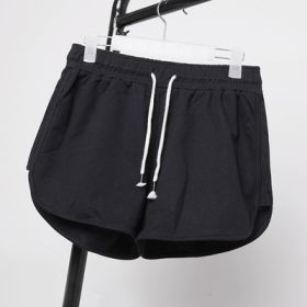 High Waist Hot Pants Loose Wide Leg Pants Casual Shorts (Option: Black-XL)