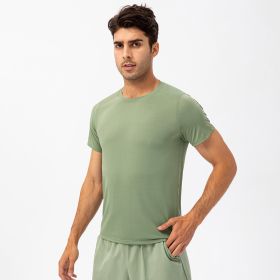 Men's Loose Running Quick Drying Clothes Round Neck T-shirt Sweat-absorbent Breathable Fitness Sports Casual Short Sleeve Clothes (Option: Green-S)