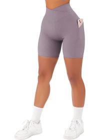 Women's Cross Sports Tight Short Belt Pockets (Option: Purple-S)