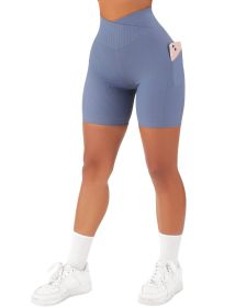 Women's Cross Sports Tight Short Belt Pockets (Option: Blue-S)