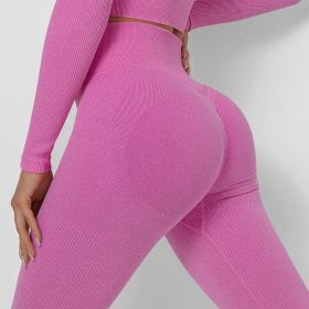 European And American Seamless Knitted Thread Moisture Wicking Yoga Pants (Option: Rose Red-M)