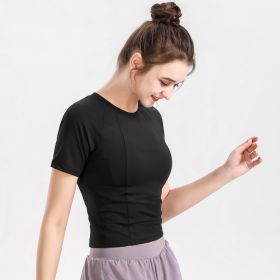 Women's Short Sleeve Thin Yoga Wear (Option: Black-M)