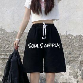 Summer New Loose High Waist Slimming Black Wide-leg Sports Shorts For Women (Option: 015 Black-XL)