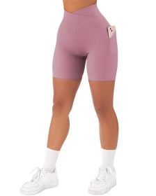 Women's Cross Sports Tight Short Belt Pockets (Option: Pink-M)