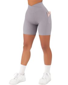 Women's Cross Sports Tight Short Belt Pockets (Option: Light Gray-M)