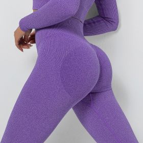 European And American Seamless Knitted Thread Moisture Wicking Yoga Pants (Option: Purple-L)