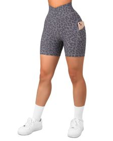 Women's Cross Sports Tight Short Belt Pockets (Option: Leopard Gray-M)