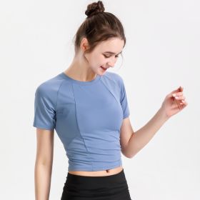 Women's Short Sleeve Thin Yoga Wear (Option: Blue-L)