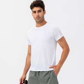 Men's Loose Running Quick Drying Clothes Round Neck T-shirt Sweat-absorbent Breathable Fitness Sports Casual Short Sleeve Clothes (Option: White-XL)